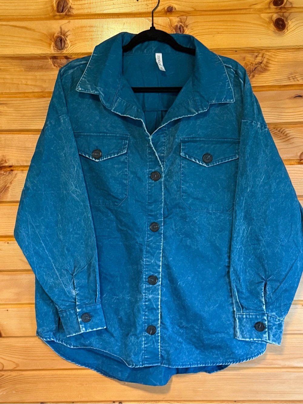 Zenana Outfitters Washed Teal Button-Front Jacket